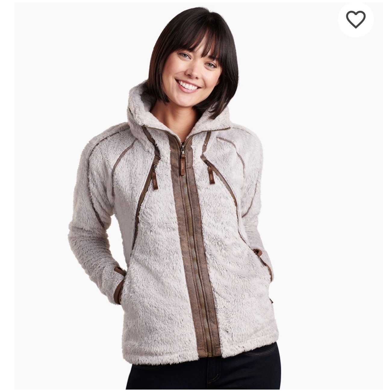 Kuhl Flight Jacket Fleece Medium Stone Ivory Full Zip Hood Stowaway Pockets